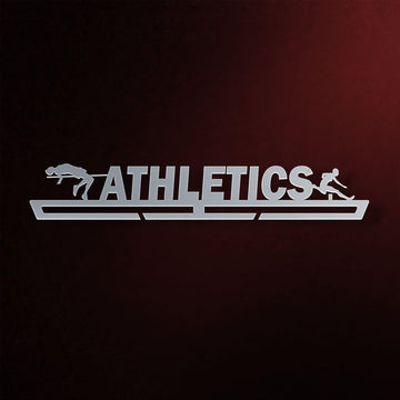 Stainless steel MALE Athletics Medal Hanger Display with male athlete silhouettes, perfect for wall-mounted medal organization.