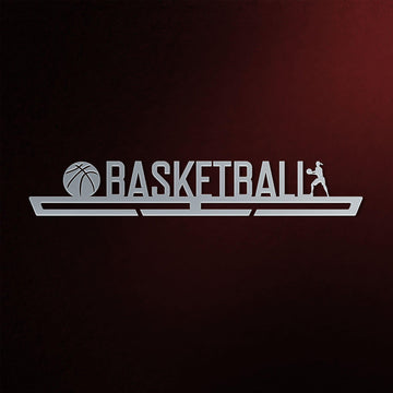 Stainless steel Basketball Medal Hanger Display FEMALE with basketball icon and female player silhouette, perfect for wall-mounted medal display.