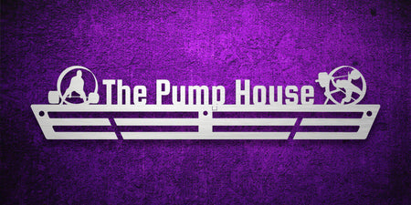 Custom images gallery fitness medal hanger with 'The Pump House' and weightlifting icons, great for gym enthusiasts.