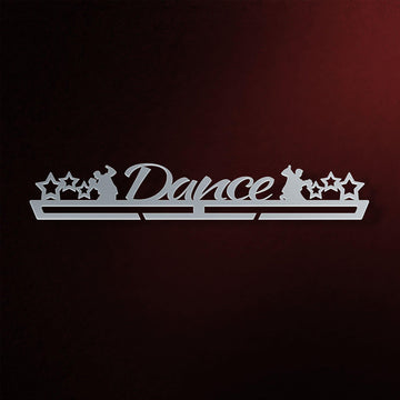 Dance Medal Hanger Display V2 in brushed stainless steel with star and dancer silhouettes, perfect for dance medal organization.