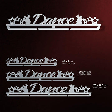 Dance Medal Hanger Display V2 shown in three sizes with dimensions, offering flexible options for displaying dance medals.