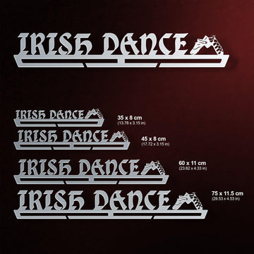 Irish Dance V2 Medal Hanger Display available in multiple sizes from 35 cm to 75 cm, made of brushed stainless steel.