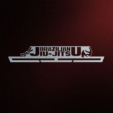 Stainless steel BJJ Brazilian Jiu Jitsu Medal Hanger Display V1 featuring laser-cut martial arts silhouette and bold lettering.