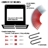 Complete set of Race Bib Holder + Medal Hanger Display Rack V1 includes 20 flip pouches, screws, wall plugs, and metal hooks for easy setup.