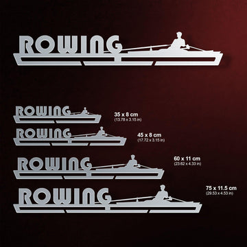 Rowing Medal Hanger Display V1 available in multiple sizes from 35 cm to 75 cm, designed for organizing rowing medals with a sleek stainless steel finish.