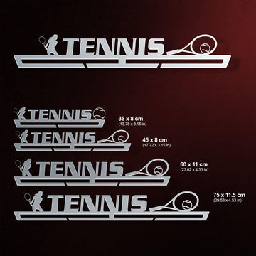Tennis Medal Hanger Display FEMALE available in multiple sizes from 35 cm to 75 cm, designed for organizing tennis medals efficiently.